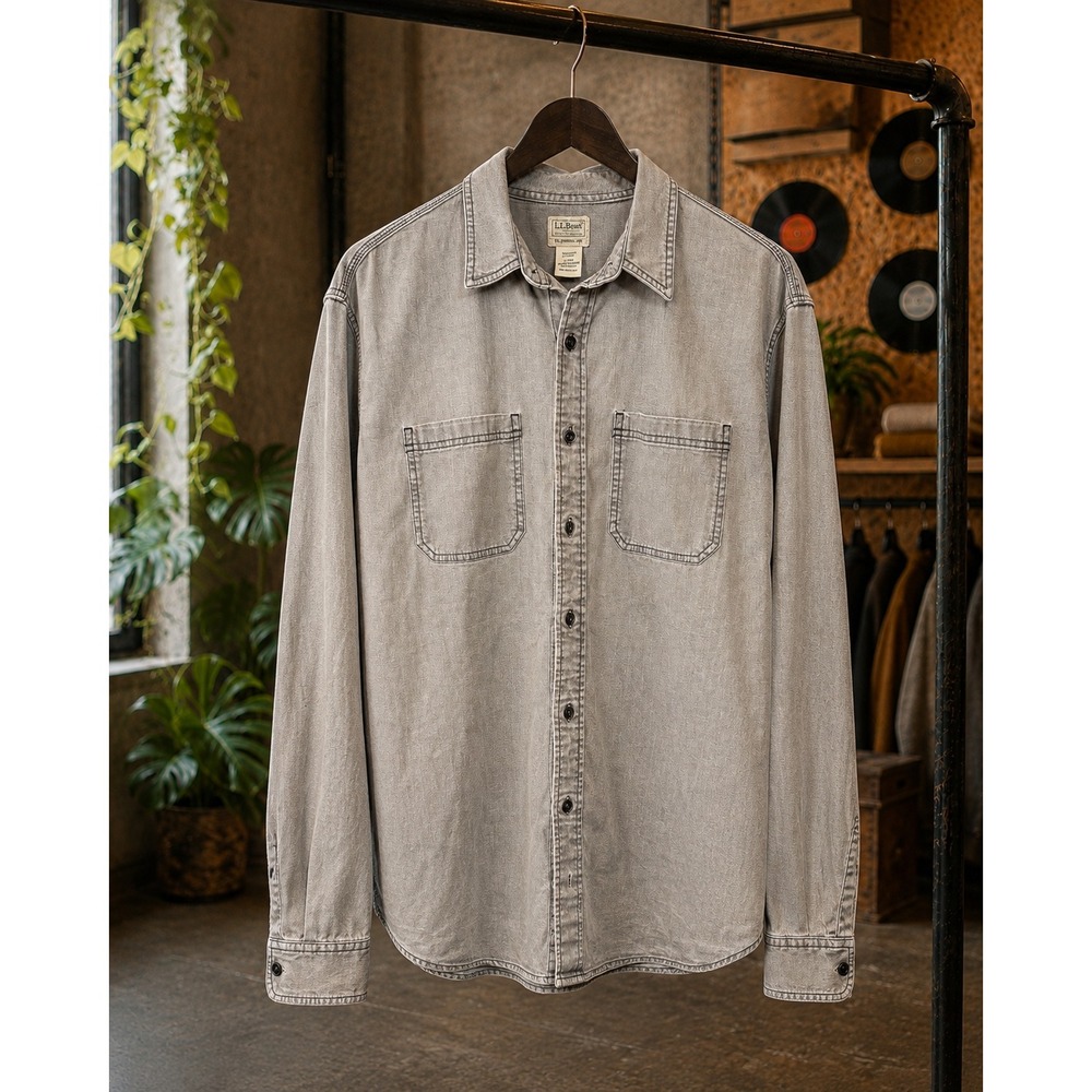 LL Bean Traditional Fit Gray Button Up Shirt Mens Large Tall XL Cotton